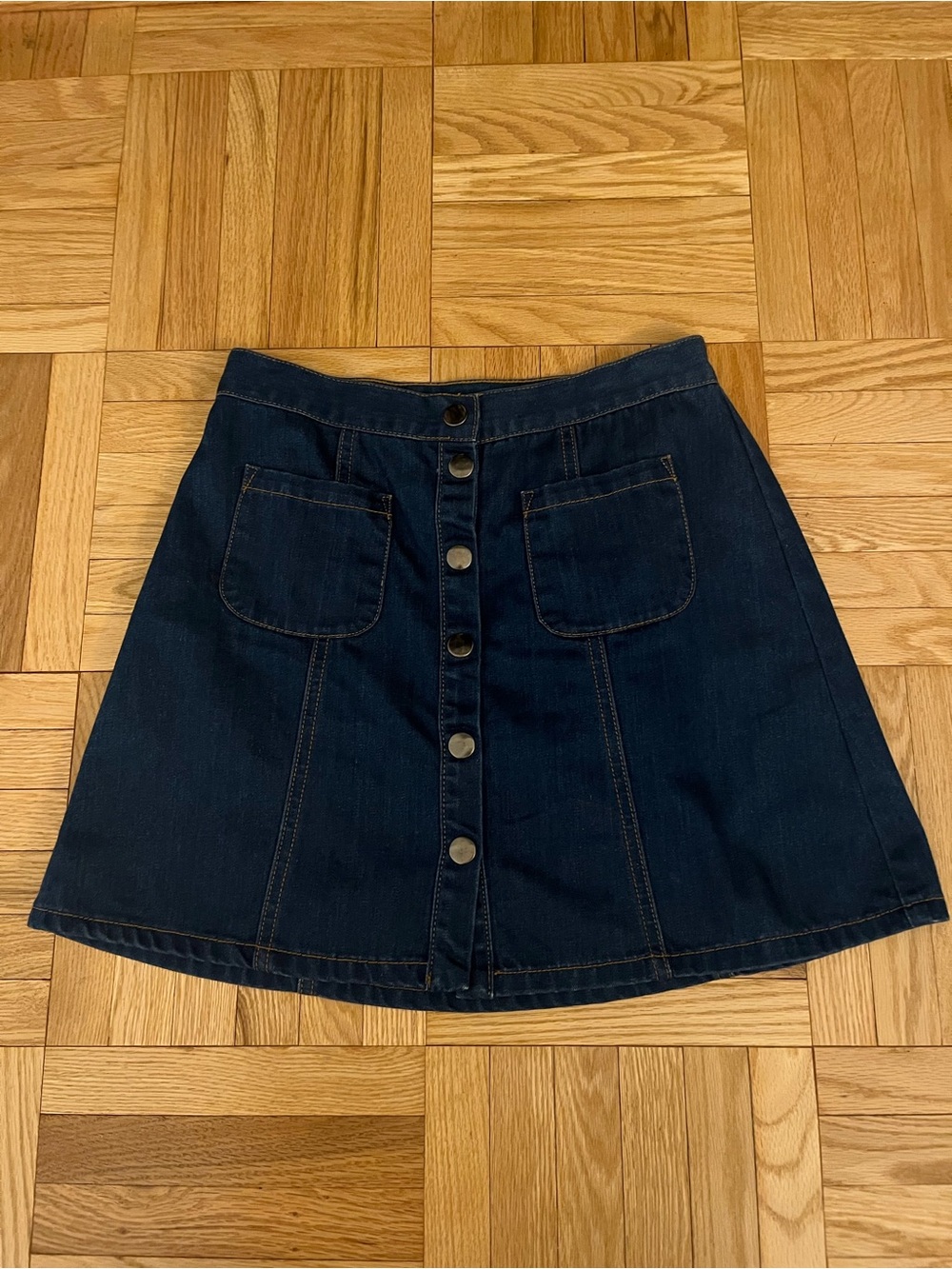 BDG Dark Navy Button-Front A-Line Denim Skirt